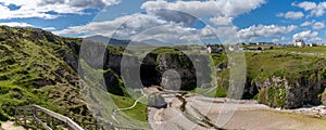 Panorama view of the landmark Smoo Cave on the coast of the northwestern Scottish Higlands