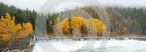 Panorama view of Leavenworth in Autumn with Tumwater river