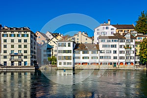 Panorama view of Limmat river in Zurich, Switzerland photo