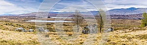 A panorama view looking back across Rannoch Moor near Glencoe, Scotland