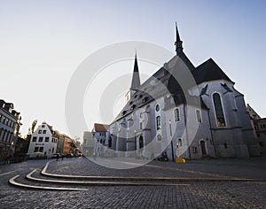 Panorama view of lutheran church St Peter and Paul Herderkirche on Herderplatz square in Weimar Thuringia Germany