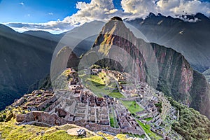 Panorama view of Machu Picchu sacred lost city of Incas in Peru