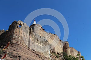 Panorama view of majestic wall of Mehrangarh Fort in Jodhpur