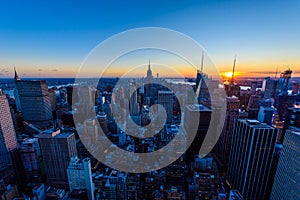 Panorama view of Midtown Manhattan skyline - Aerial view from Observation Deck. New York City, USA