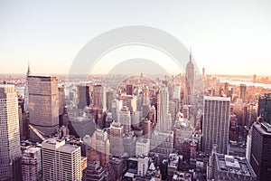 Panorama view of Midtown Manhattan skyline - Aerial view from Observation Deck. New York City, USA