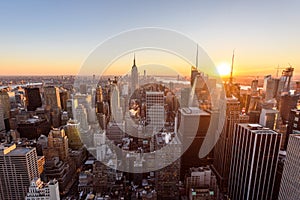 Panorama view of Midtown Manhattan skyline - Aerial view from Observation Deck. New York City, USA