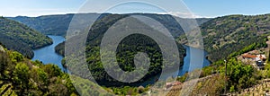 Panorama view of the Minho River in Galicia from the Cabo do Mundo scenic viewpoint