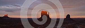 Panorama view of Monument Valley at sunset