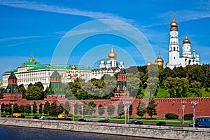 Panorama view of Moscow city, Russia. Postcard with Moscow Kremlin view.