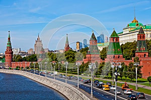 Panorama view of Moscow city, Russia. Postcard with Moscow Kremlin view.