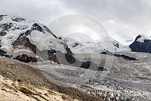 Panorama view with mountain massif Monte Rosa in Pennine Alps in Switzerland