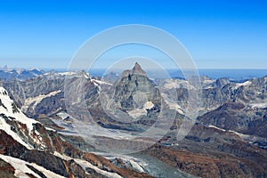 Panorama view with mountain Matterhorn in Pennine Alps, Switzerland