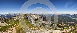 Panorama view from mountain Rofanspitze to Kaisergebirge and Karwendel mountains in Tyrol photo