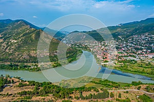 Panorama view of Mtskheta at confluence of Mtkvari and Kura rive