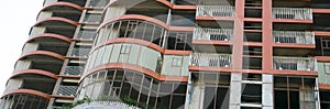 Panorama view multistory unfinished abandoned high-rise residential apartment building construction project downtown suburbs Hanoi