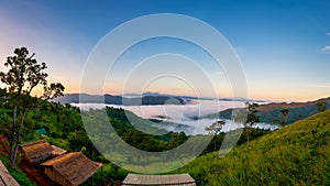 Panorama view of nature with fog in morning at Huai Kub Kab