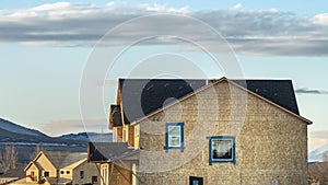 Panorama View of new houses under construction under stunning blue sky with clouds