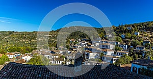 Panorama view of the old Greek village of Sirince, Turkey bathed in afternoon sunshine