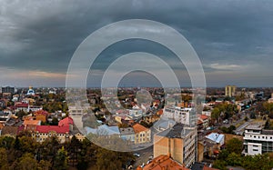 Panorama view of the old part of the European city of Uzhgorod, Transcarpathia, Ukraine.
