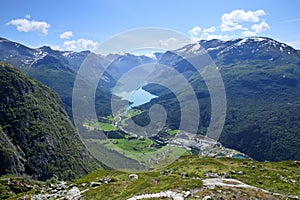 Panorama view over Loen and the inner part of nordfjord, Norway.