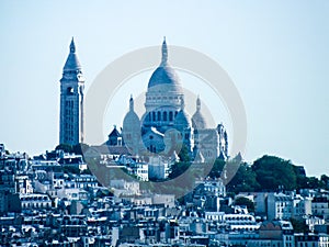 Panorama view over Montmartre and Sacre coeur cathedral in Paris