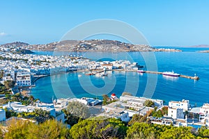 Panorama view over Mykonos in Greece
