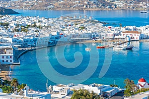 Panorama view over Mykonos in Greece