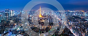 Panorama view over Tokyo tower and Tokyo cityscape view from Roppongi Hills photo