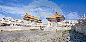 Panorama view on pavilion, Palace Museum Forbidden City, Beijing, China