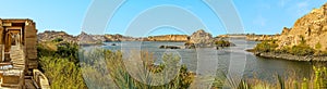 A panorama view from the Philae Temple on the Nile near Aswan, Egypt