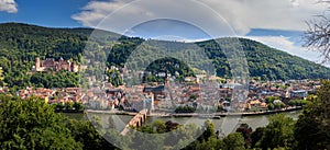 Panorama View from the Philosophenweg to the old town of Heidelberg with the castle and the Old Bridge, Baden Wuerttemberg, German