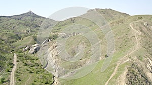 Panorama view. Picturesque mountain landscape. Green mountain ranges.