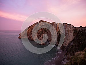 Panorama view of Playa del Silencio Gavieiro beach ocean sea coast shore cliffs in Castaneras Asturias Spain Europe photo