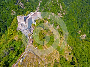 Panorama view of Poenari Citadel in Romania