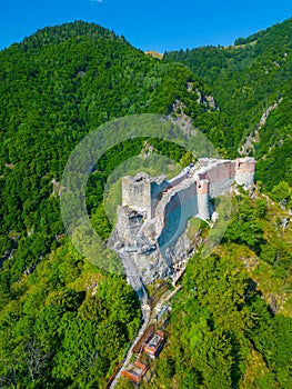 Panorama view of Poenari Citadel in Romania