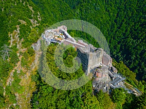 Panorama view of Poenari Citadel in Romania