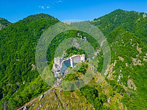 Panorama view of Poenari Citadel in Romania