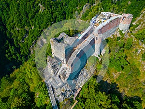 Panorama view of Poenari Citadel in Romania