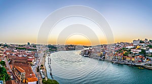 Panorama view of porto during susnset