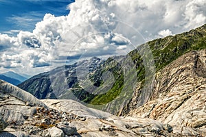 Panorama view from rhone glacier to furka and grimsel pass near gletsch