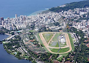 Panorama view on Rio de Janeiro with urban infrastructure and Botafogo bay in Atlantic ocean