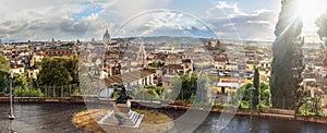 Panorama View on Rome from Terrazza Viale del Belvedere. Italy