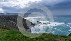Panorama view of the rugged cliffs and coastline at Cabo Vidio in Asturias