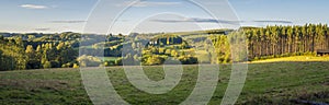 Panorama view on the rural meadows of Galicia in Spain