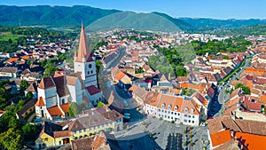 Panorama view of Saint Walpurga Fortified Church in Cisnadie