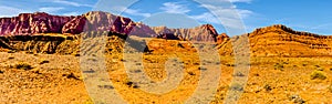 Panorama View of the Sandstone Buttes at Cathedral Wash and Honey Moon Trail on the road to Lees Ferry in Marble Canyon