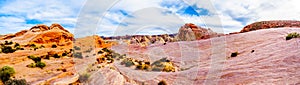 Panorama View of the sandstone rock formations in the Valley of Fire State Park in NV, USA