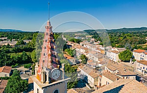 Panorama view of Saulce sur Rhone and the bell towers of the Church of Saint Joseph