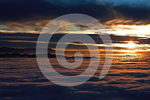 Panorama view on the sea of fog at sunset Bern, Switzerland