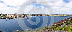 Panorama view on the sea and typical Swedish village with